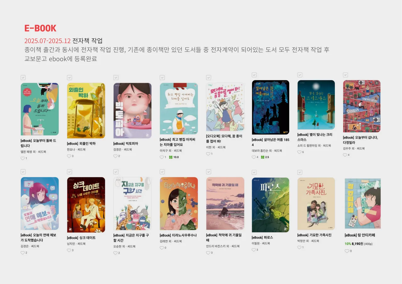 전자책 작업 — 종이책 출간과 동시에 전자책 작업, 기존 종이책의 전자계약 도서 전자책 변환